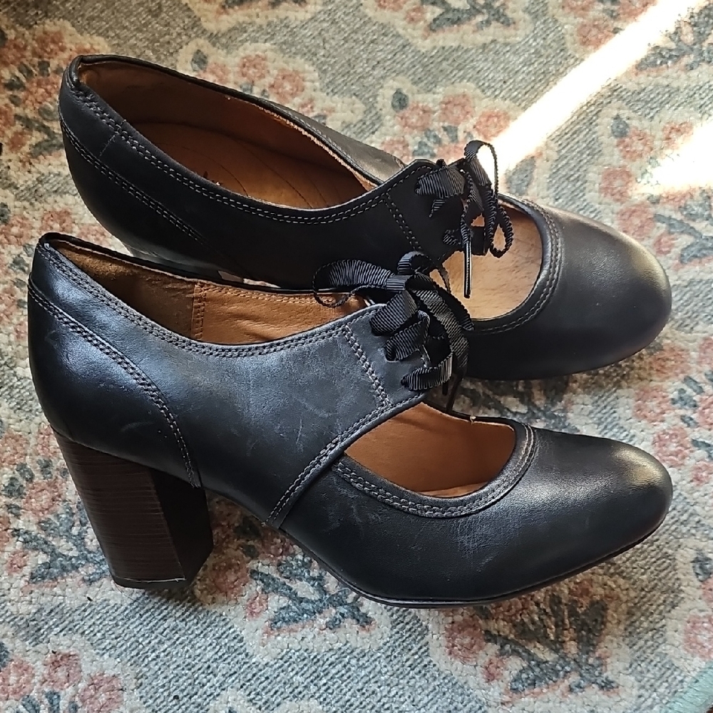 Clarks Black Leather Heeled Shoes